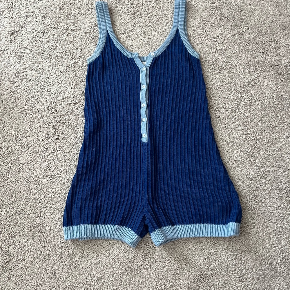 NWOT Free People Rue Stiic Blue Knit Romper Small - Picture 4 of 9